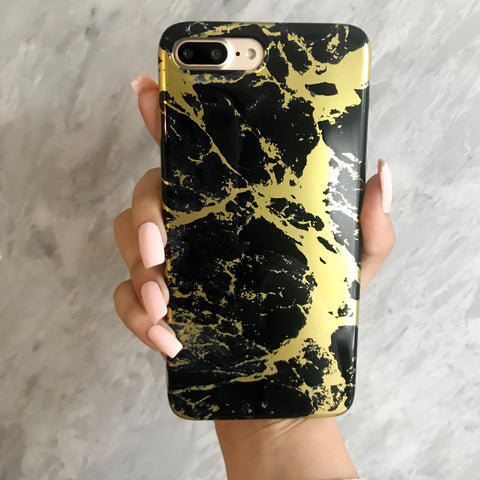 Black Marble Chrome Case-Gold - The Glitzy Shop