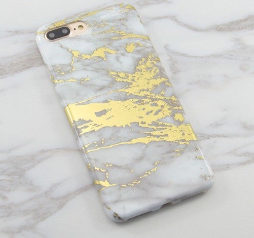 White Marble Chrome Case-Gold - The Glitzy Shop