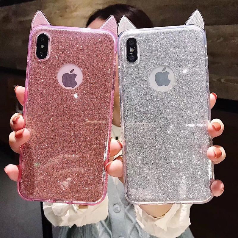 Cat ears glitter case for Iphone with matching phone holder - The Glitzy Shop