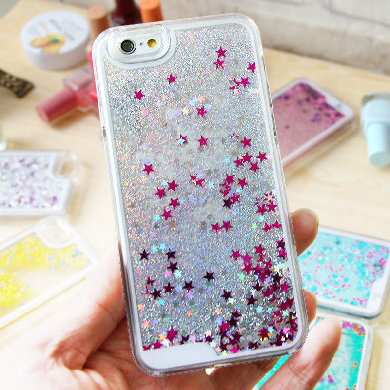 Silver falling stars liquid case-Iphone & Samsung - The Glitzy Shop